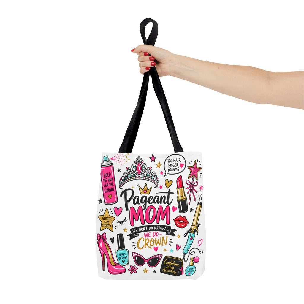 Pageant Mom Tote Bag | Crown, Tiara, Makeup Doodle All-Over Print
