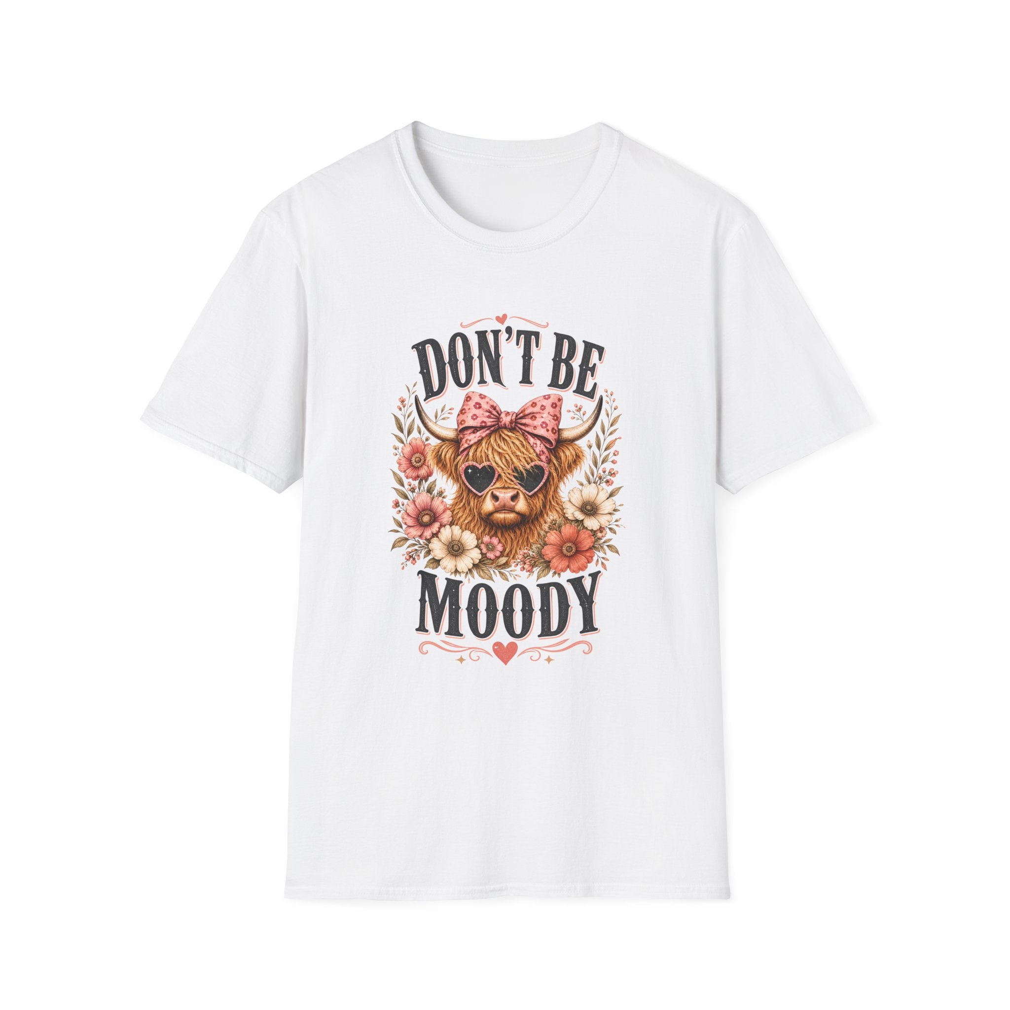 Don't Be Moody Cow T-Shirt | Floral Highland Cow Graphic