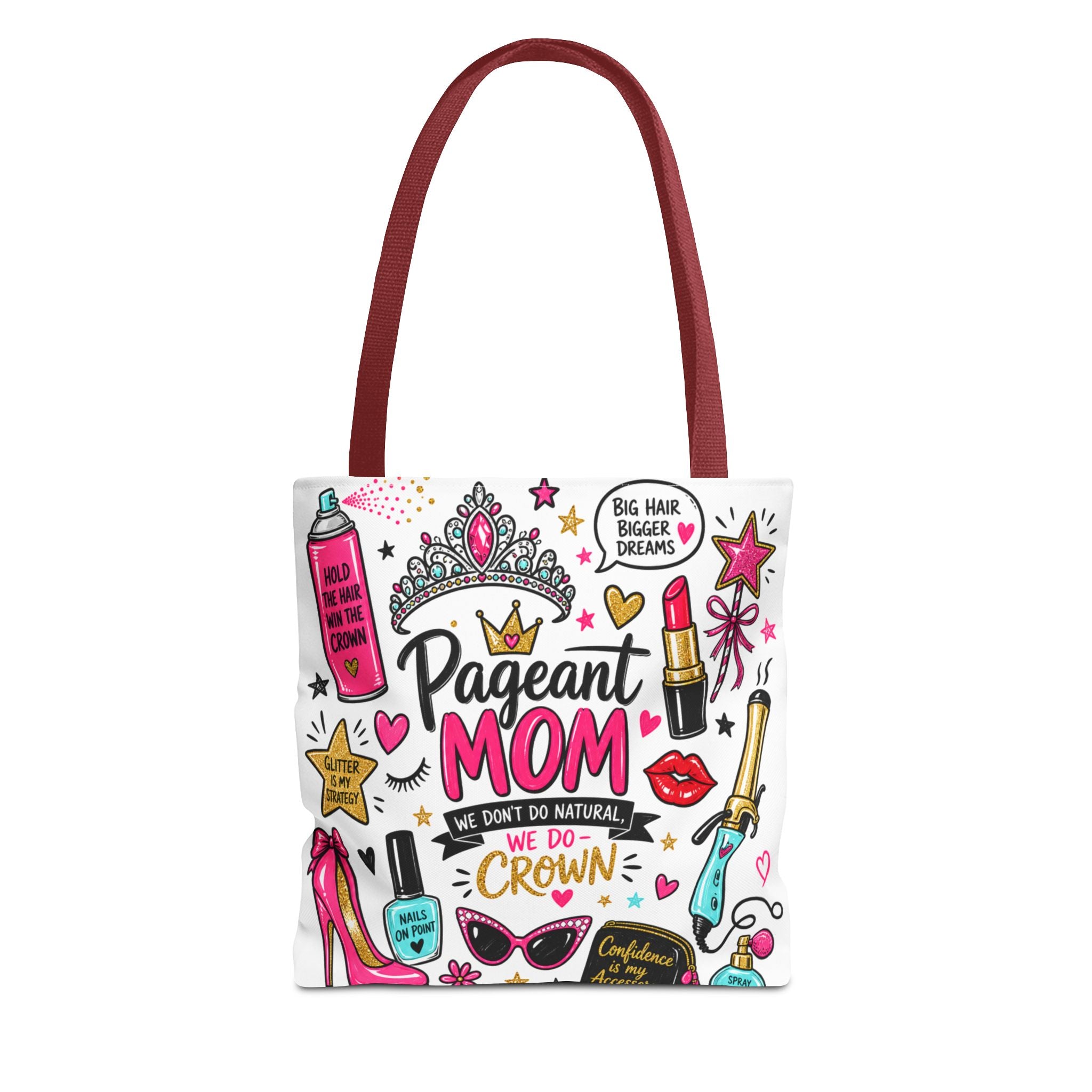 Pageant Mom Tote Bag | Crown, Tiara, Makeup Doodle All-Over Print