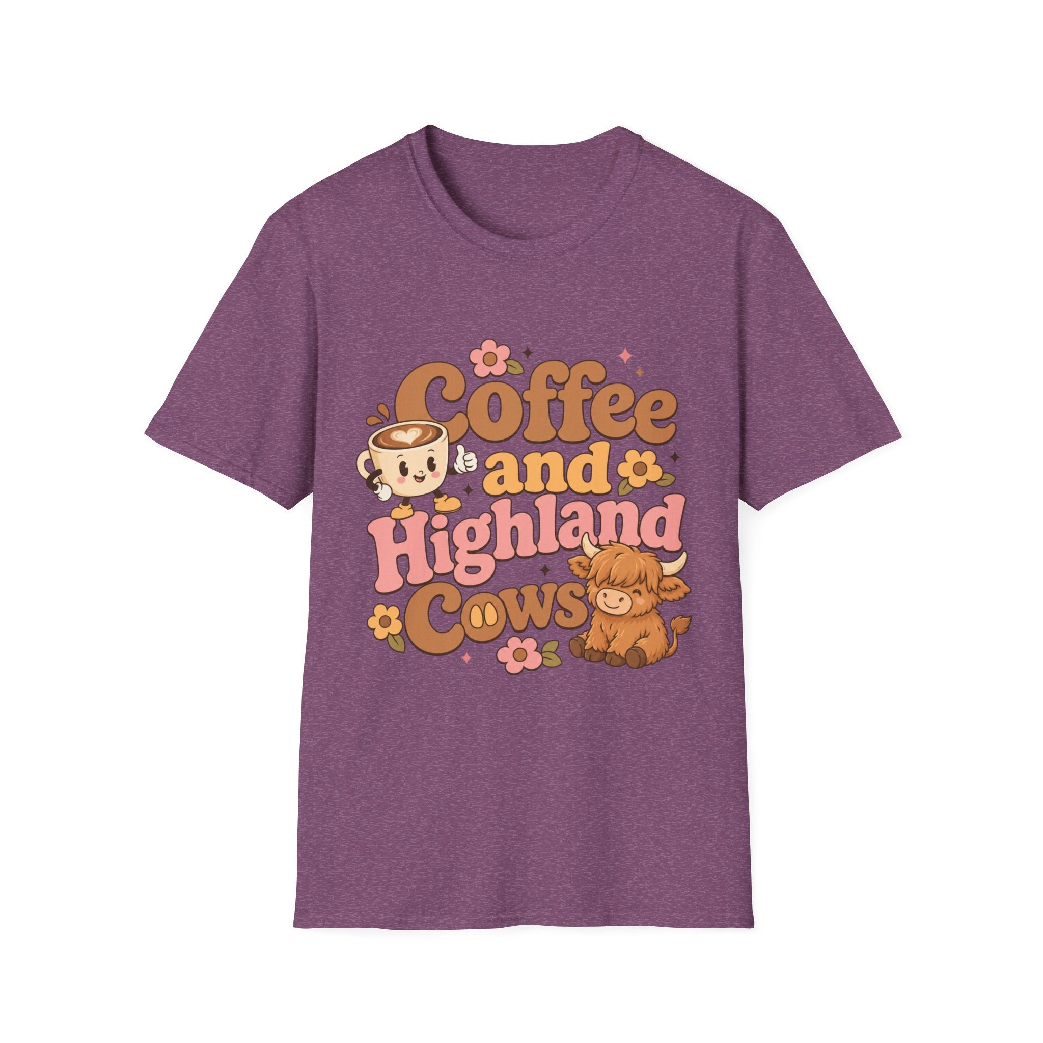 Coffee and a Highland Cow T-Shirt | Cute Retro Coffee Cow Design