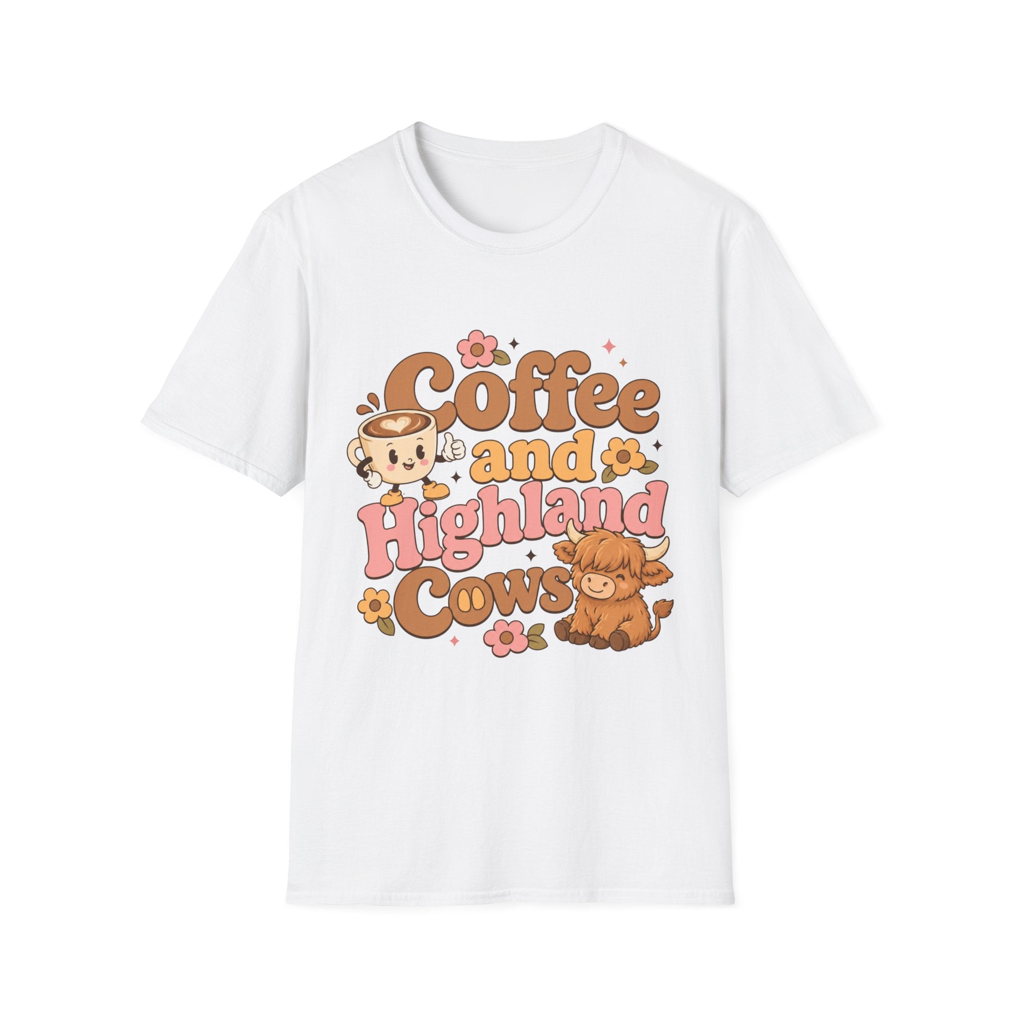 Coffee and a Highland Cow T-Shirt | Cute Retro Coffee Cow Design