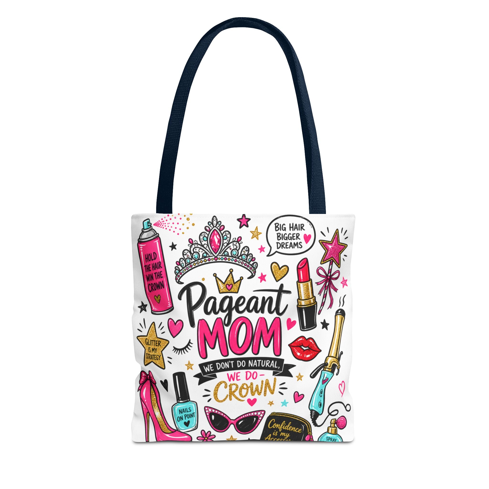 Pageant Mom Tote Bag | Crown, Tiara, Makeup Doodle All-Over Print