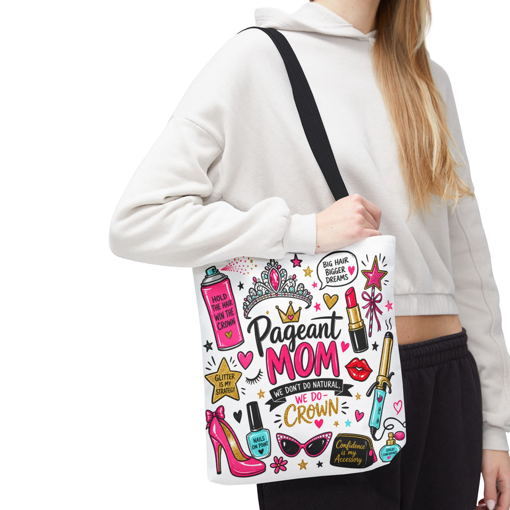 Pageant Mom Tote Bag | Crown, Tiara, Makeup Doodle All-Over Print