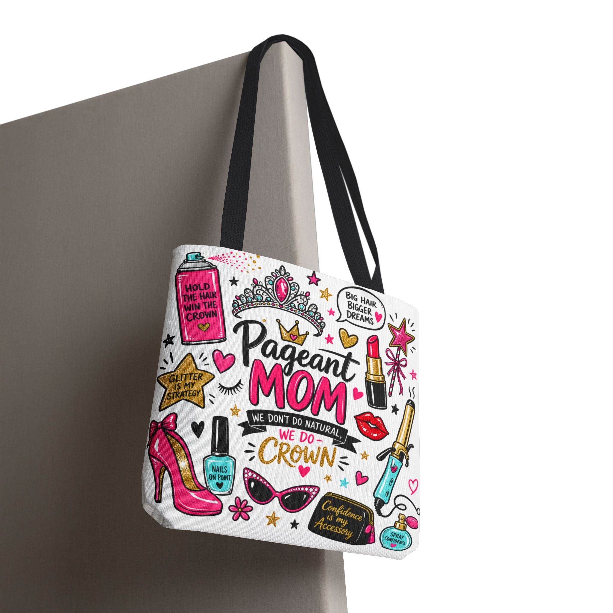 Pageant Mom Tote Bag | Crown, Tiara, Makeup Doodle All-Over Print