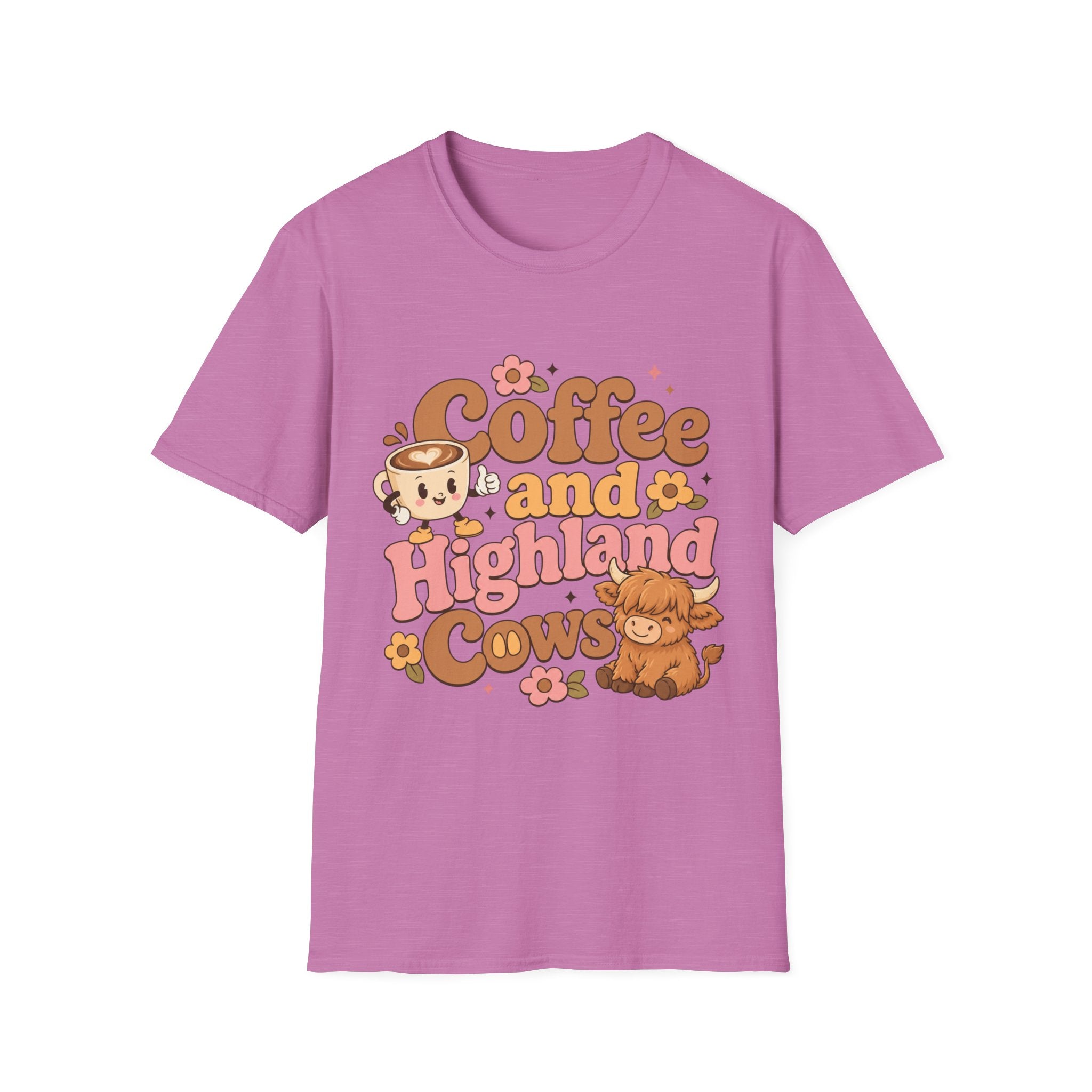 Coffee and a Highland Cow T-Shirt | Cute Retro Coffee Cow Design