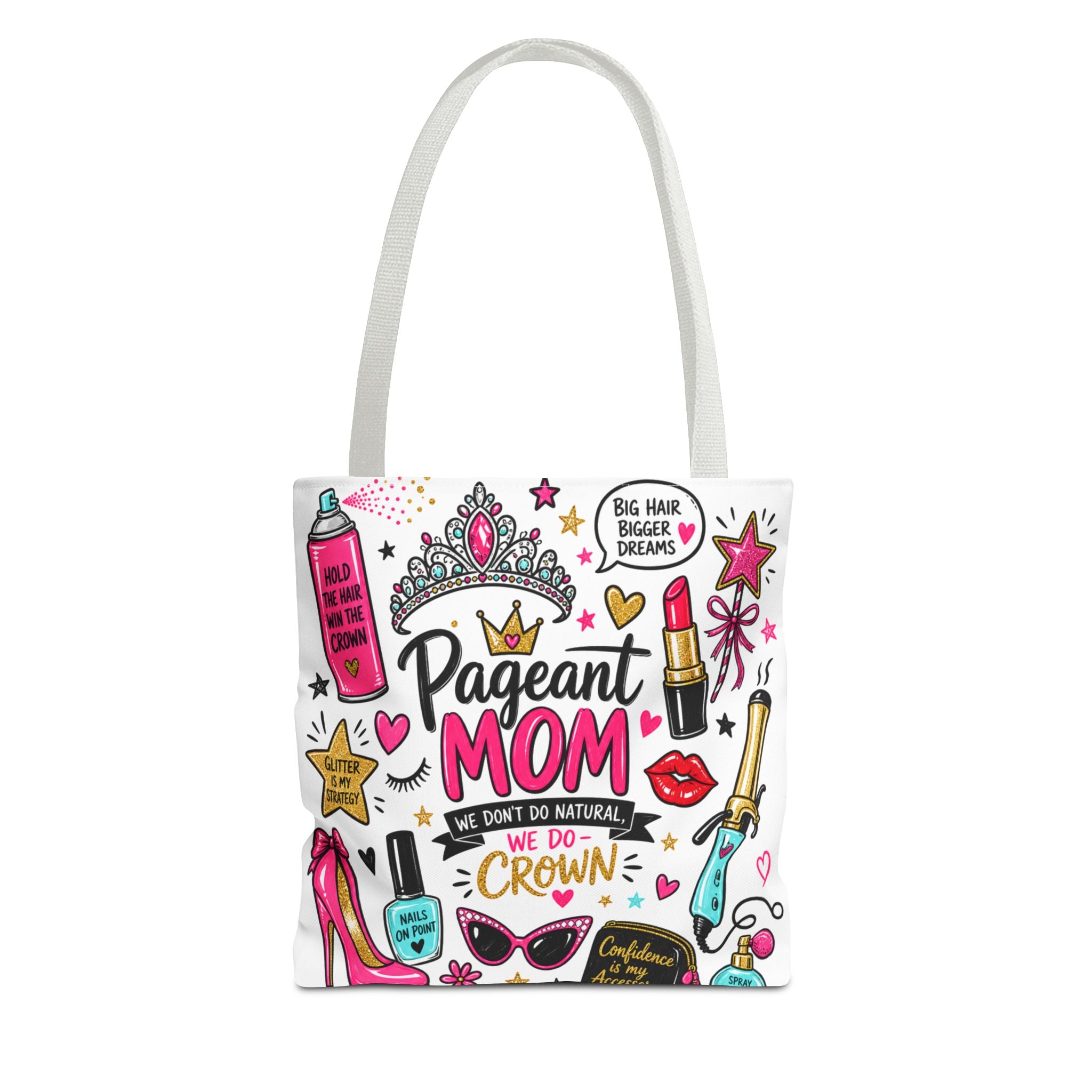 Pageant Mom Tote Bag | Crown, Tiara, Makeup Doodle All-Over Print