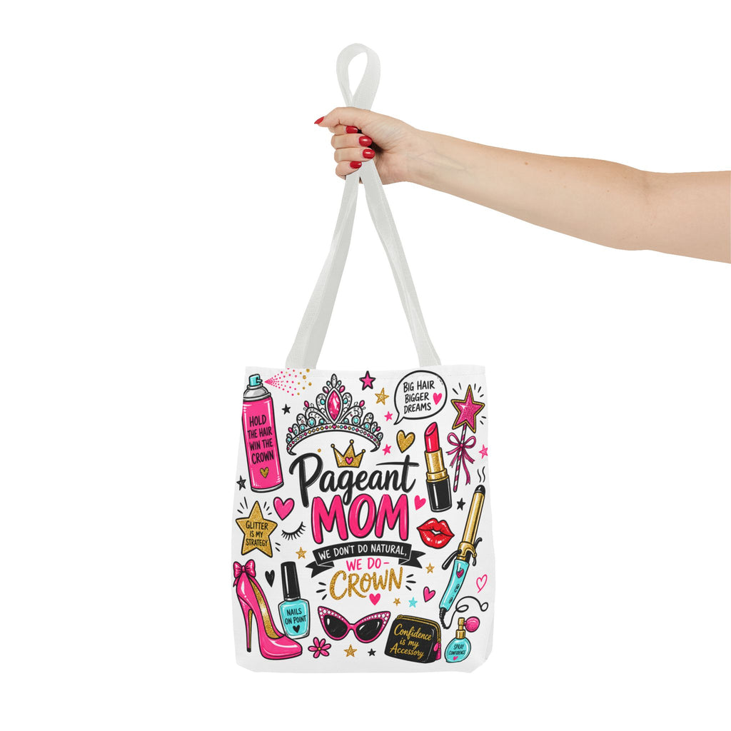 Pageant Mom Tote Bag | Crown, Tiara, Makeup Doodle All-Over Print