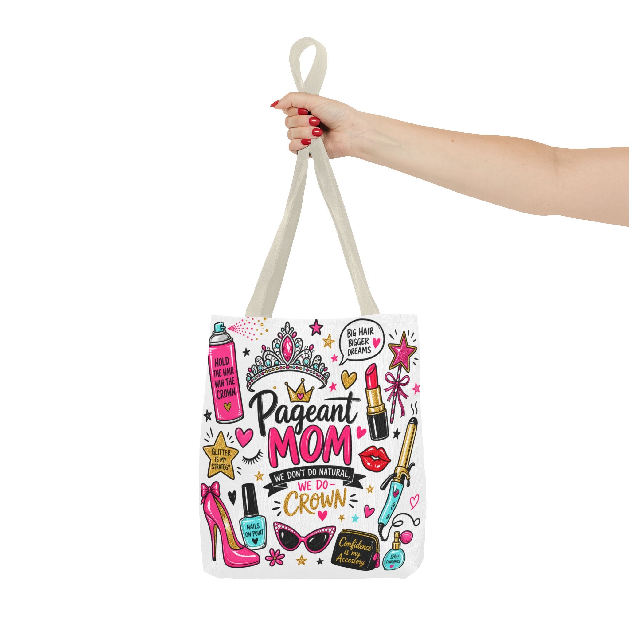 Pageant Mom Tote Bag | Crown, Tiara, Makeup Doodle All-Over Print