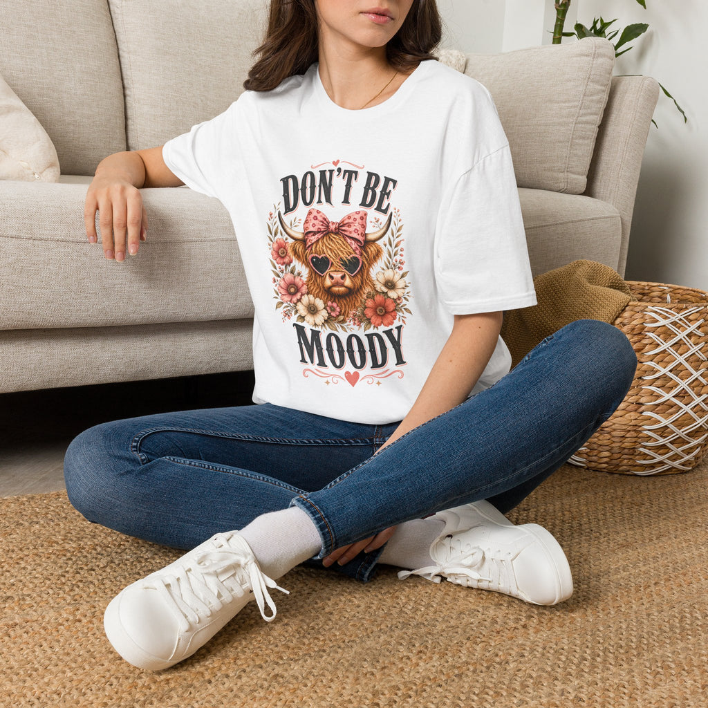 Don't Be Moody Cow T-Shirt | Floral Highland Cow Graphic
