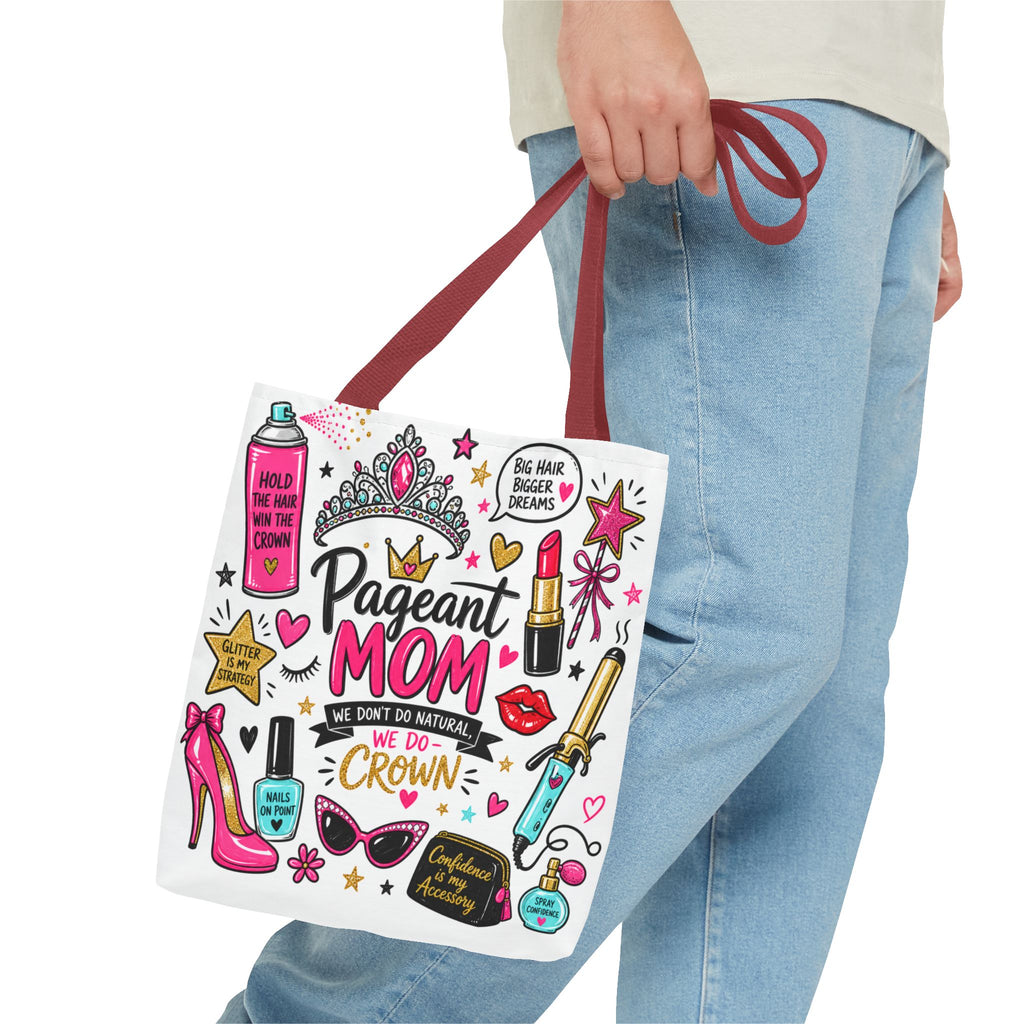 Pageant Mom Tote Bag | Crown, Tiara, Makeup Doodle All-Over Print