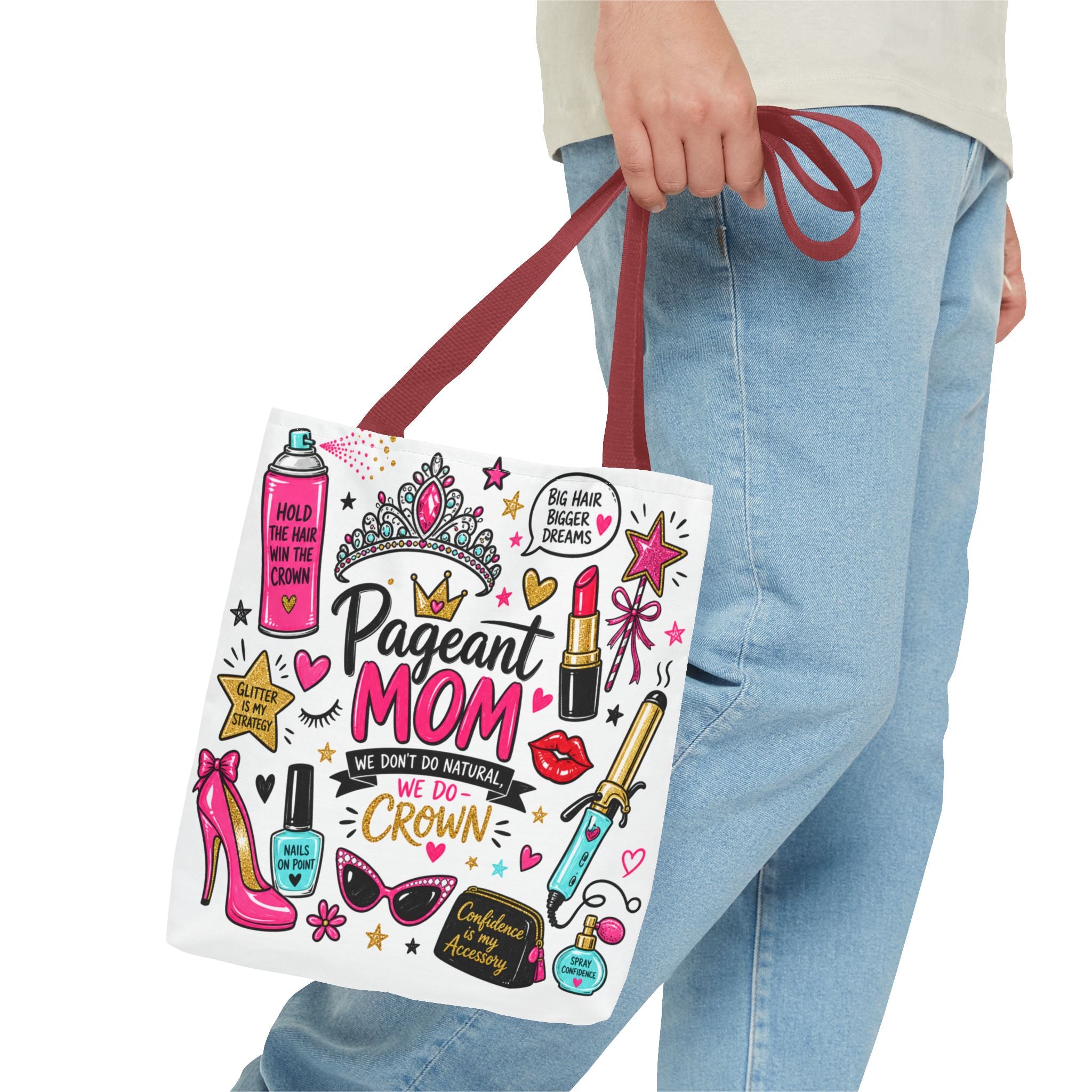 Pageant Mom Tote Bag | Crown, Tiara, Makeup Doodle All-Over Print