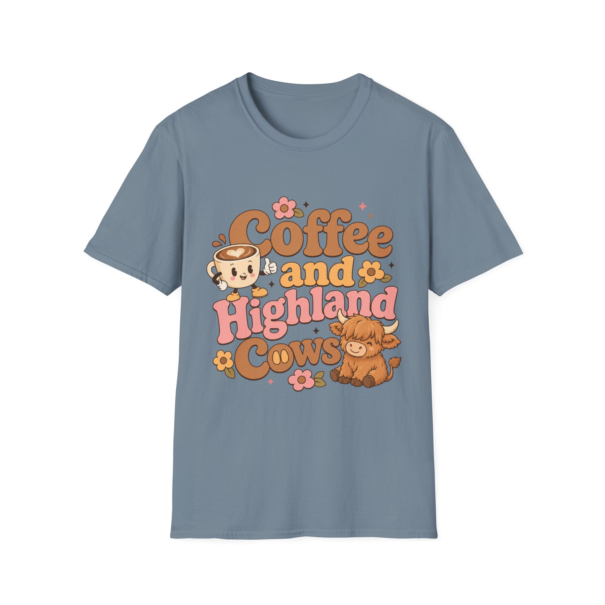 Coffee and a Highland Cow T-Shirt | Cute Retro Coffee Cow Design