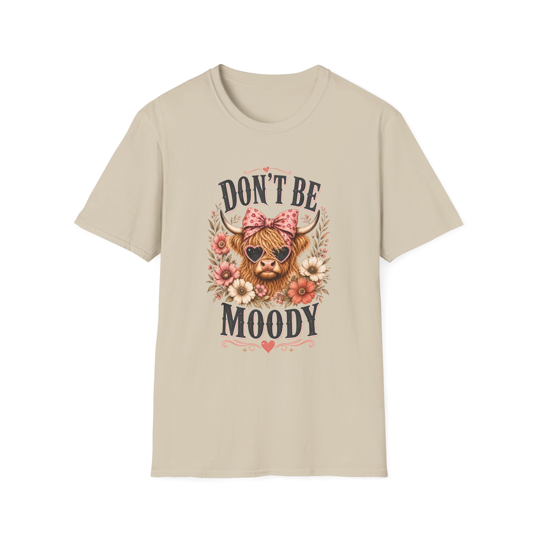 Don't Be Moody Cow T-Shirt | Floral Highland Cow Graphic