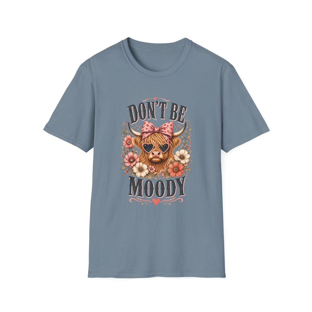 Don't Be Moody Cow T-Shirt | Floral Highland Cow Graphic