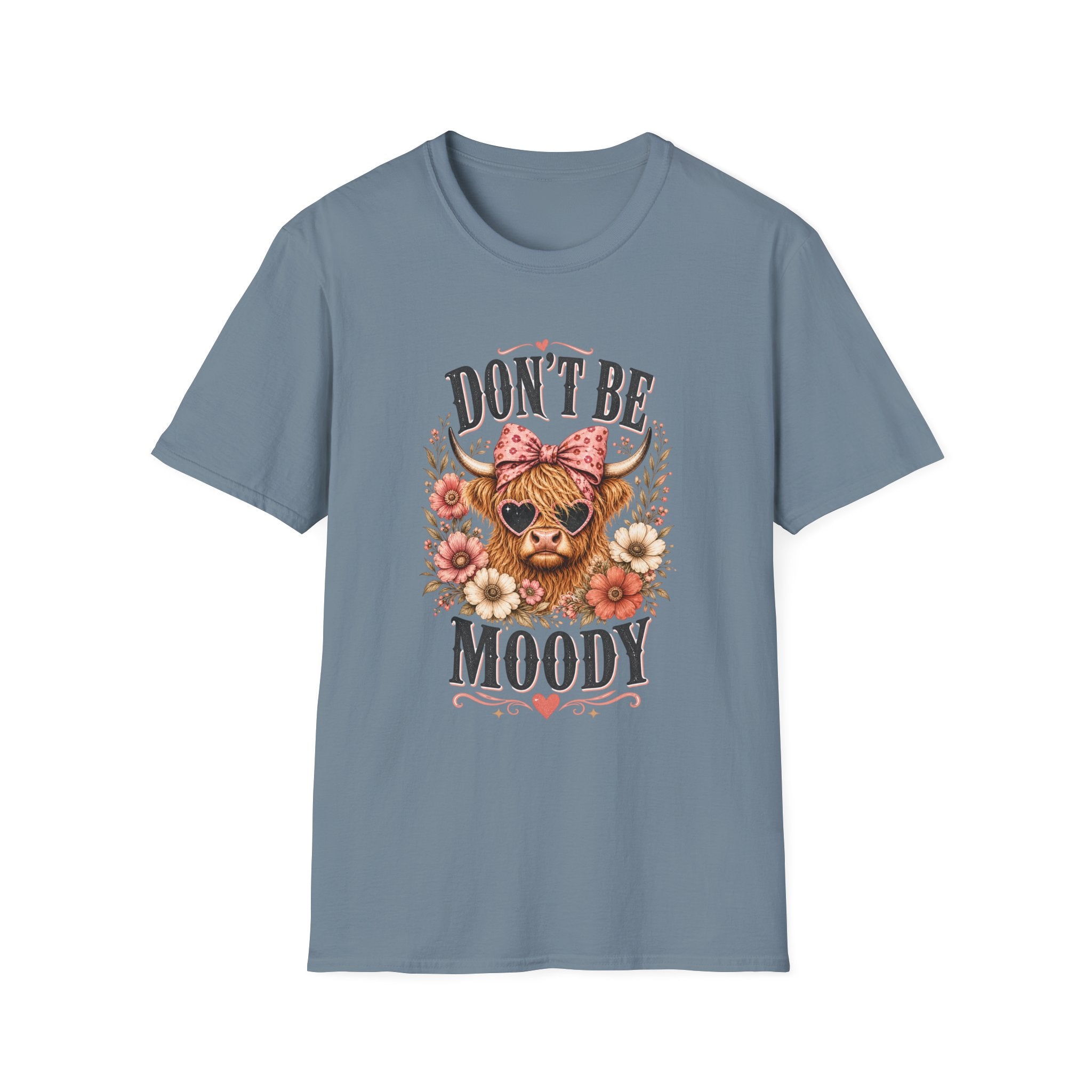 Don't Be Moody Cow T-Shirt | Floral Highland Cow Graphic