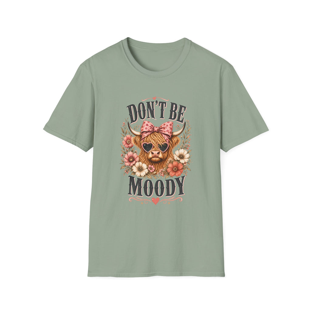 Don't Be Moody Cow T-Shirt | Floral Highland Cow Graphic
