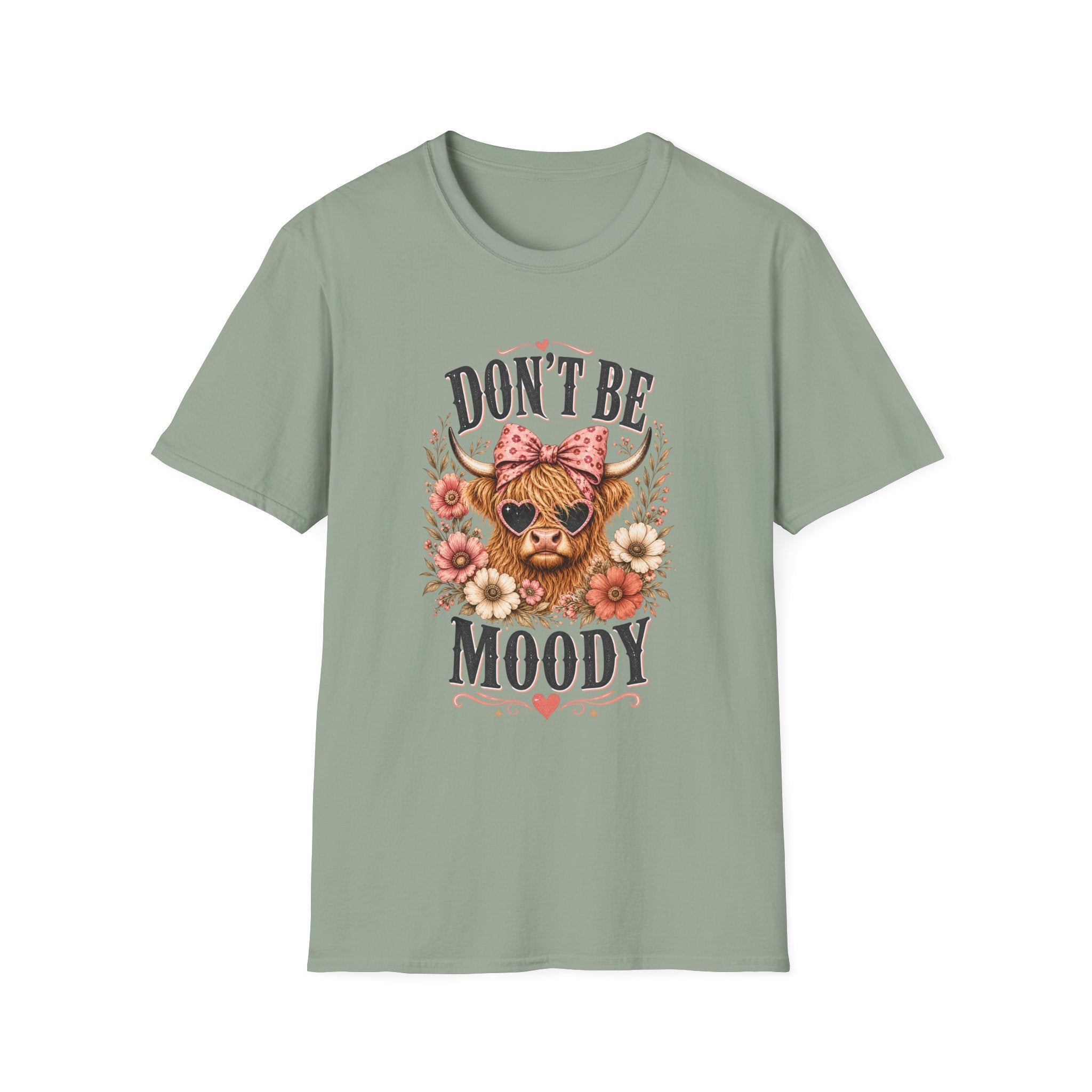 Don't Be Moody Cow T-Shirt | Floral Highland Cow Graphic