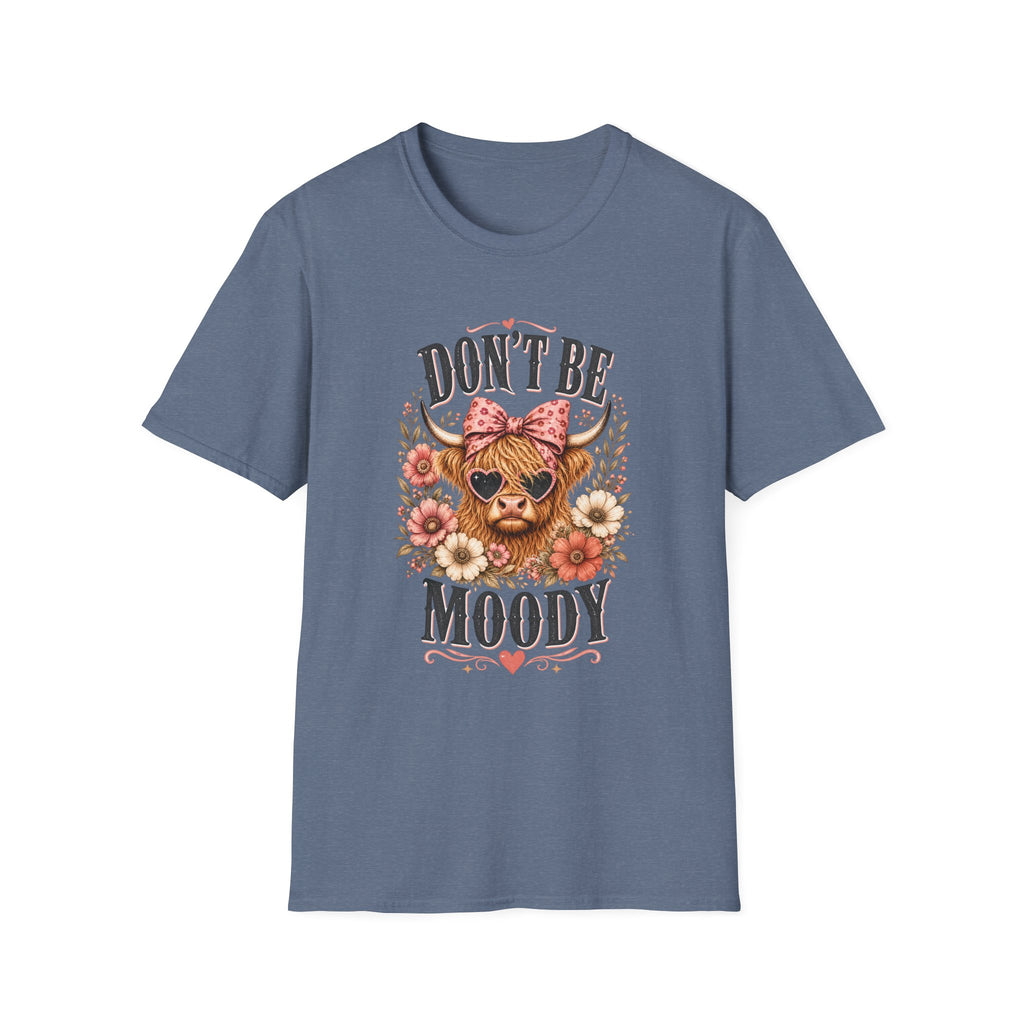 Don't Be Moody Cow T-Shirt | Floral Highland Cow Graphic