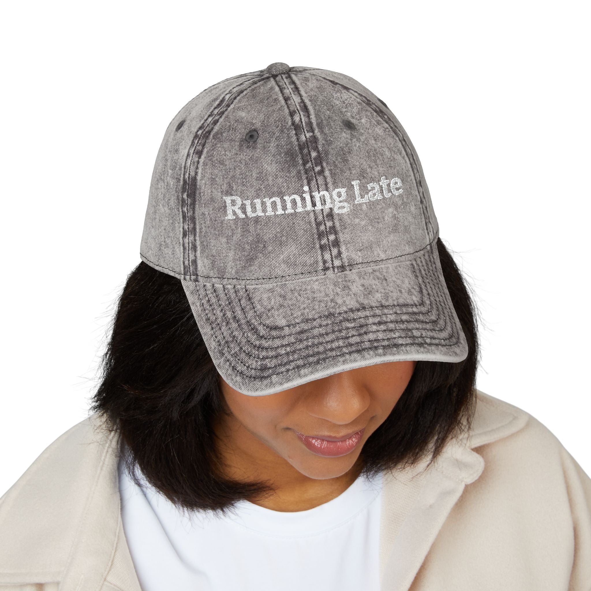 Running Late embroidered cap | Vintage washed baseball hat