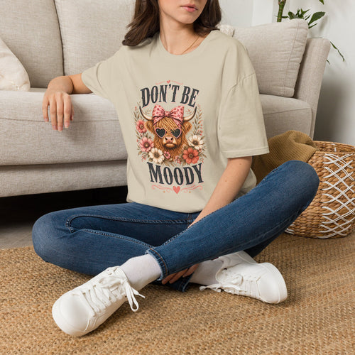 Don't Be Moody Cow T-Shirt | Floral Highland Cow Graphic