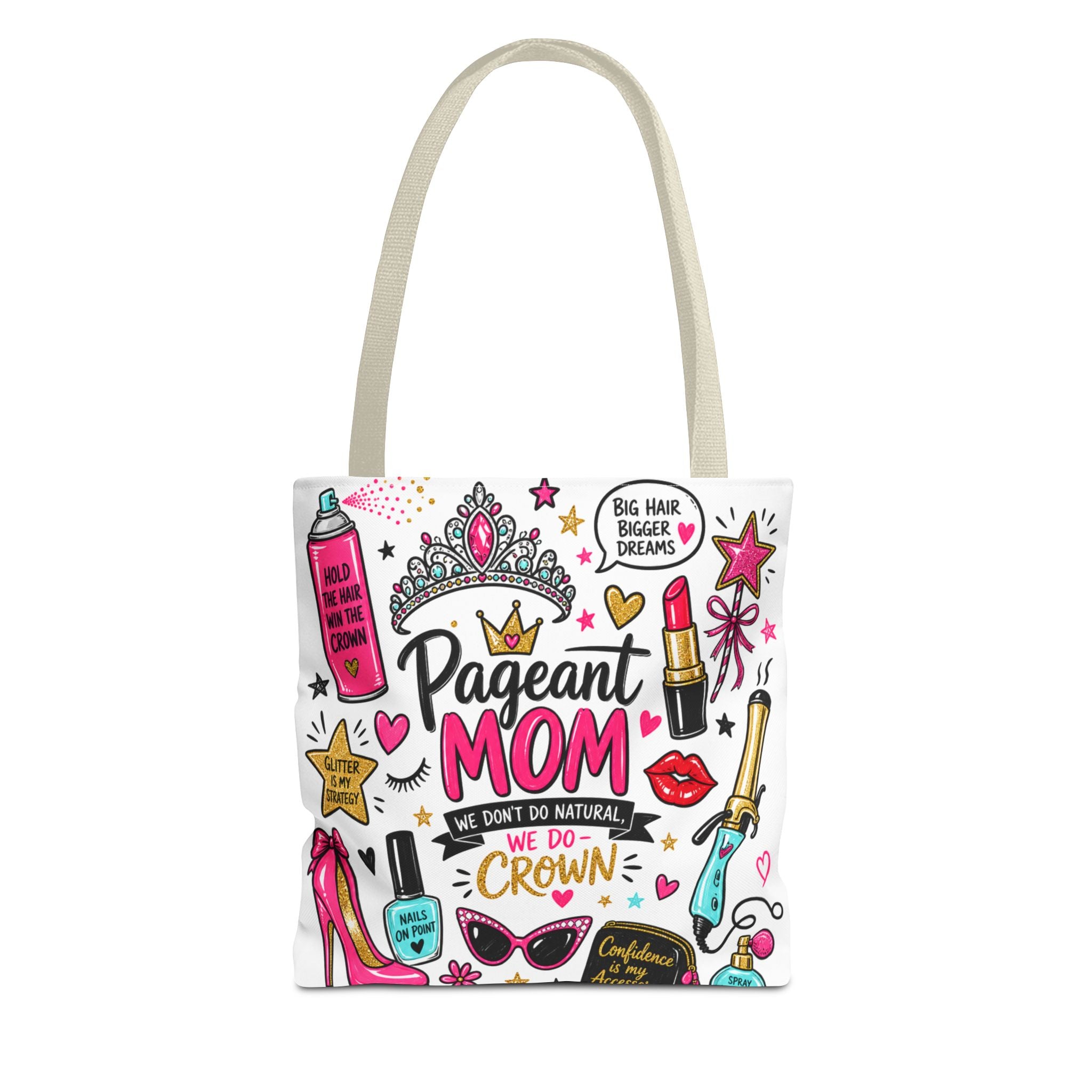 Pageant Mom Tote Bag | Crown, Tiara, Makeup Doodle All-Over Print