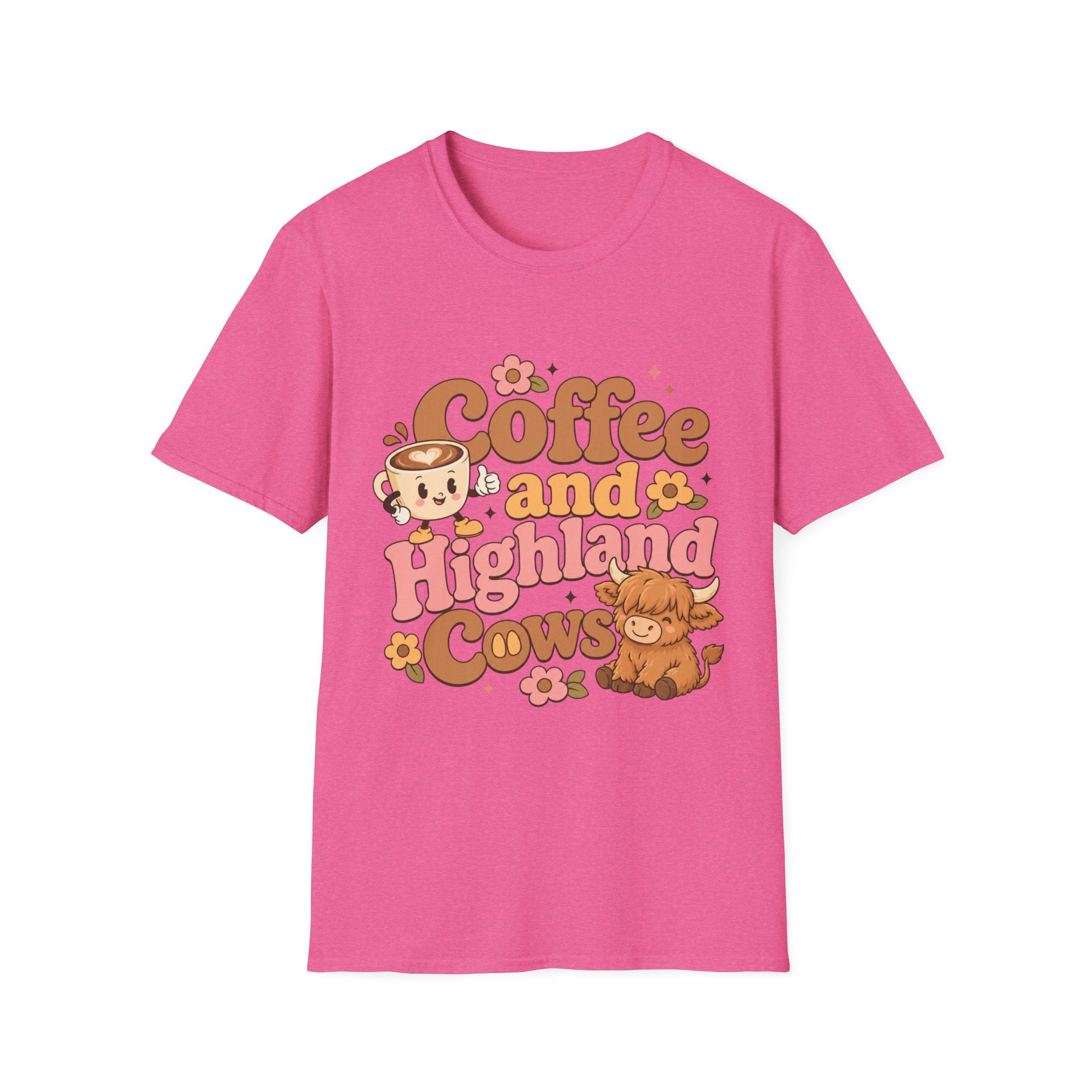 Coffee and a Highland Cow T-Shirt | Cute Retro Coffee Cow Design