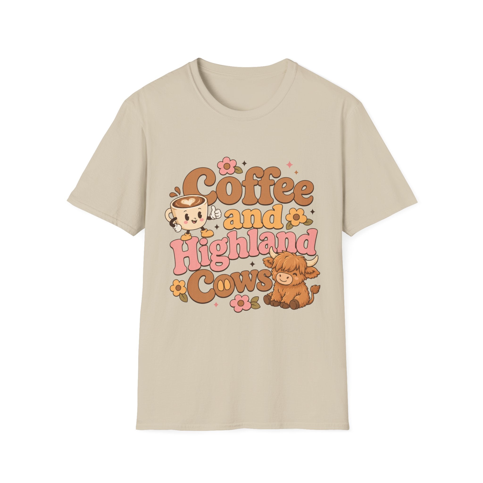 Coffee and a Highland Cow T-Shirt | Cute Retro Coffee Cow Design
